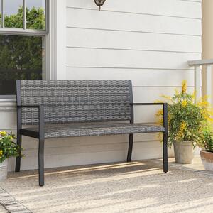 Costway Panchina da giardino in rattan con braccioli e schienale ergonomici, Panca da esterno 2 posti per terrazza e balcone Grigio