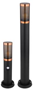 Set di 2 lampade da terra per esterni, acciaio inox, nero, fumo, rame
