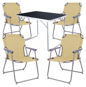 Set da campeggio composto da: tavolo da campeggio + 4 sedie pieghevoli beige
