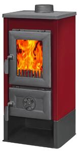 Stufa riscaldamento a legna con struttura in acciaio e ripiano in ghisa 7 kw - Red