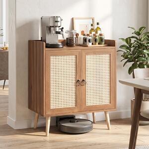 Costway Mobile da cucina in rattan pe ripiano regolabile rimovibile gambe rialzate, Mobile portaoggetti con 2 ante soggiorno sala da pranzo Marrone