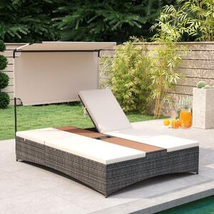 Costway Lettino prendisole per 2 persone con tettuccio schienali regolabili, Lettino prendisole con tavolino integrato per balcone terrazza e patio Beige
