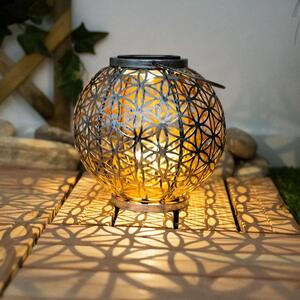 Lampada solare a LED, forma sferica, intrecciata, finitura argento anticato, altezza 29 cm