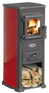 Stufa a legna con struttura in acciaio e vano porta legna 5,3 kw Karma - red
