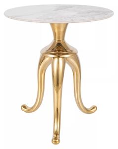 Tavolino Snake in ceramica marmo bianco con base oro – Ø48x55 cm