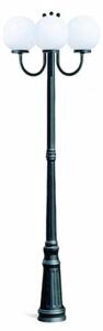 Lampione da giardino con 3 luci su palo in alluminio verniciato nero altezza 230 cm sfera opalescente plastica IP44 3x100W