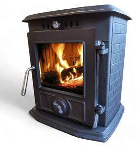 Stufa in ghisa riscaldamento a legna 5,1Kw con laterali decorati