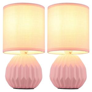 2 lampade da tavolo, in Vetroceramica e tessuto, color rosa, altezza 23 cm