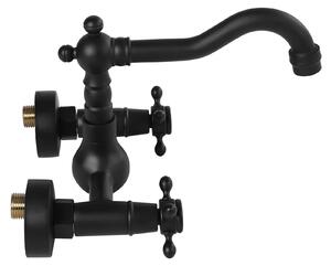 Miscelatore da cucina – Rubinetto da parete – Bocchetta girevole a 360° – Due manopole per acqua calda e fredda – Ottone – Cartuccia in Vetroceramica – Nero