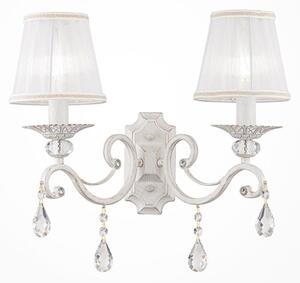 GRACE APPLIQUE 2 LUCI IN METALLO BIANCO ANTICATO CON PARALUMI IN TESSUTO PLISSE BIANCO LAMPADINE E14