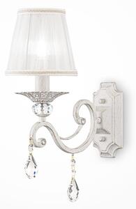 GRACE APPLIQUE 1 LUCE IN METALLO BIANCO ANTICATO CON PARALUME IN TESSUTO PLISSE BIANCO LAMPADINA E14