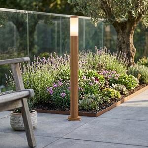 Lampada da terra, per uso esterno, in acciaio inossidabile, con finitura effetto legno, altezza 110 cm