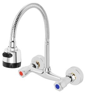 Rubinetto da cucina, montaggio a parete, due modalità di erogazione dell'acqua, colore argento