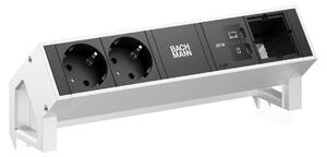 Scrivania BACHMANN DESK2, 2 prese CEE7/3, 1 porta USB-C con ricarica da 65W, 1 cavo di alimentazione CM, lunghezza 0,2 metri, acciaio inossidabile