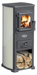 Stufa a legna con struttura in acciaio e vano porta legna 5,3 kw Karma - beige
