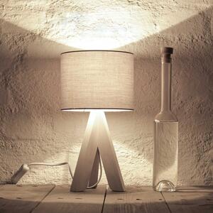 Lampada da tavolo in stile Bauhaus con base in legno e paralume in tessuto grigio E14 con interruttore a cavo Lampada da comodino Luce notturna per camera da letto Soggiorno Luce da lettura