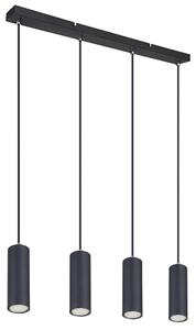 Lampada a sospensione, plafoniera, metallo nero, 4 luci, attacco GU10