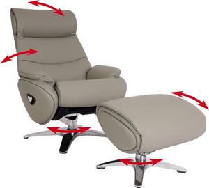 Poltrona reclinabile con poggiapiedi MCW-K98, poltrona per la televisione, con funzione relax e girevole, in metallo, rivestita in vera pelle/ecopelle, colore grigio
