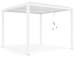 Pergola bioclimatica 3x3 mt. in alluminio con copertura a lamelle frangisole divise in due sezioni resistente alle intemperie - Bianco