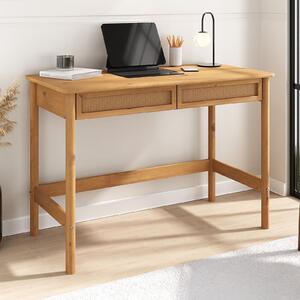 Scrivania RODRIGO larga 110 cm, finitura rovere - Scrivania da ufficio in legno massello con 2 capienti cassetti effetto rattan - Scrivania per computer con spazio contenitivo, scrivania per PC, scrivania per laptop, scrivania da lavoro