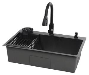 Lavello da cucina, modello incassato, rubinetto girevole, nero