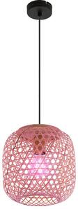 Lampada a sospensione LED RGB, con struttura a sfera in bambù intrecciato, altezza 135 cm