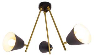 Plafoniera, nera, 3 fiamme, regolabile, P 95 cm