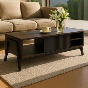Tavolino HWC-O40, tavolo da salotto tavolo da divano, scomparti scorrevoli MDF metallo melamina 42x120x60cm ~ aspetto noce
