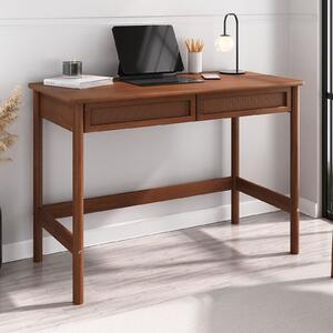 Scrivania RODRIGO, 110 cm di larghezza, color noce - Scrivania da ufficio in legno massello con 2 ampi cassetti dall'aspetto rattan - Scrivania per computer con spazio di archiviazione, scrivania per PC, scrivania per laptop, scrivania da lavoro