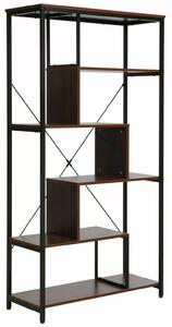 Libreria Net A in legno laminato noce scuro e metallo – 85x35x163 cm