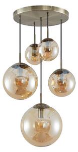 Lindby lampada a sospensione Teeja, ambra, 5 luci, Ø50cm, vetro, E27
