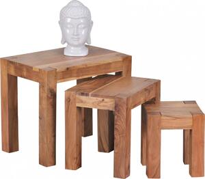 Wohnling Tavolino a 3 pezzi in legno massiccio di acacia WL1.444