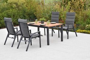 Set di mobili da giardino Merxx Siros, 9 pezzi, 4 poltrone regolabili tramite molla a gas, tavolo allungabile 150 (200) x 90 cm - Acacia/Alluminio