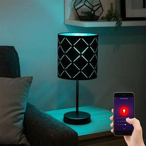 Lampada da tavolo LED intelligente, decorazioni traforate, velluto, nero, H 35 cm