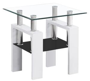 Tavolino da salotto Lisa D in vetro e MDF bianco laccato – 60x60x55 cm