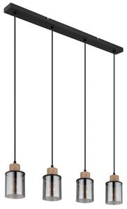 Lampada a sospensione, metallo, nero opaco, vetro fumé, L 78 cm