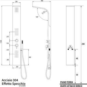 Pannello doccia multifunzione in acciaio 304 effetto specchio con doccetta mono getto Atlanta