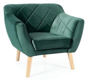 Poltrona Karo 1 Velvet in velluto verde con gambe in legno naturale – 78x75x76 cm