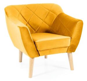 Poltrona Karo 1 Velvet in velluto giallo curry con gambe in legno naturale – 78x75x76 cm