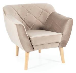 Poltrona Karo 1 Velvet in velluto beige scuro con gambe in legno naturale – 78x75x76 cm