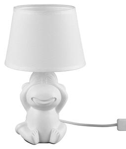 Lampada da tavolo, paralume in tessuto, motivo scimmia, finitura bianca opaca, altezza 27 cm
