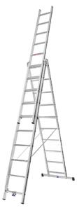 Scala multiuso Hymer Alu Pro, a tre sezioni, 3x10 pioli, lunghezza 2,85 / 6,50 m, altezza di sbraccio 5,33 / 7,31 m, peso 16,9 kg