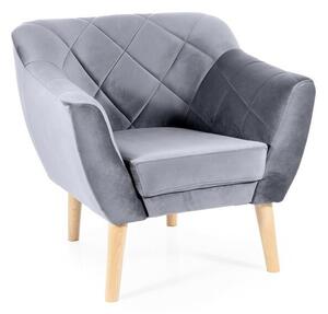Poltrona Karo 1 Velvet in velluto grigio con gambe in legno naturale – 78x75x76 cm