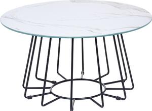 Tavolino BELIANI piano bianco con effetto marmo gambe in metallo nero design glamour