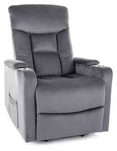 Poltrona reclinabile elettrica Ikar in velluto grigio – 77x92/163x108 cm