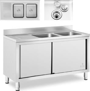 Expondo Royal Catering Mobile lavello - 2 vasche - - Acciaio inox - 140 x 70 cm