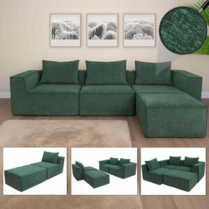 Divano a L MCW-O54, divano lounge con pouf, modulare estensibile a destra/sinistra, tessuto 63x270x190 cm ~ verde