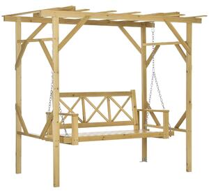 Altalena da giardino Outsunny, modello Hollywood, con pergola, per 2 persone, in legno massello, finitura naturale