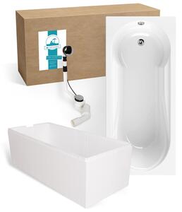 Calmwaters® Vasca da bagno con doccia completa 180x80 cm con supporto vasca e set di scarico, vasca in acrilico Modern Small 2, zona doccia, set vasca completo 180 x 80, vasca doccia per 2 bianco, 99000167