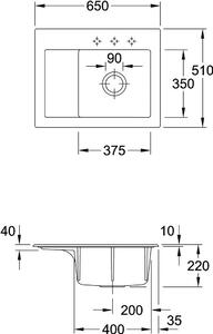 Lavello da cucina Villeroy&Boch, lavello da cucina Subway 45 Compact Almond 650x510mm, larghezza base 45cm
